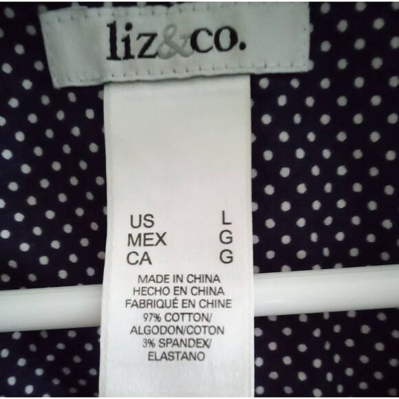 Liz & Company Polka Dot Button Down Shirt Women Large Blue White Dots Stretch - Picture 9 of 10